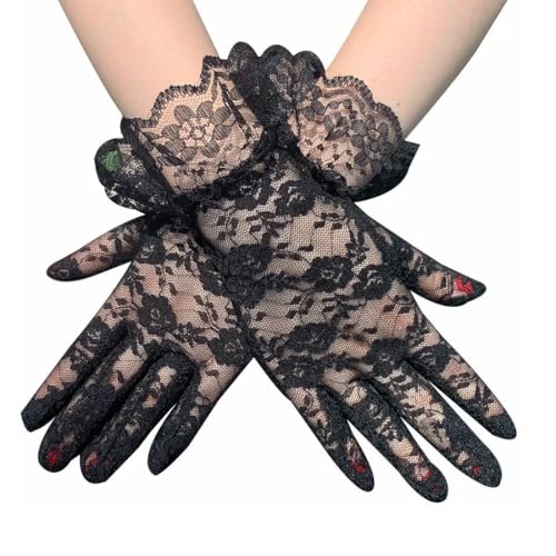 MIRKUZI Handschuhe & Fäustlinge für Damen，Spitzenhandschuhe, Spitzenhandschuhe, Netzhandschuhe, Damenhandschuhe, schwarze Spitzenhandschuhe, schwarze Netzhandschuhe, geeignet für Kostümpartys von MIRKUZI