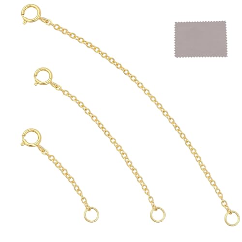 MIRKUZI Kettenverlängerungen 3 Stücke Halskette Verlängerungskette, Halskette Verlängerungskette Gold Halskette Armband Fußkettchen Verstellbare Verlängerungskette (Gold) von MIRKUZI
