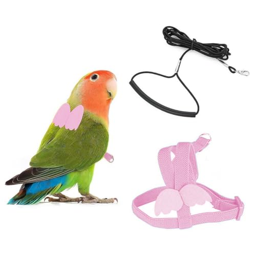MIRKUZI Kleintiergeschirr 1 Stück verstellbares Papageiengeschirr, Vogelgeschirr für das Training im Freien, Leine mit Anti-Biss-Gummiband, geeignet für Nymphensittiche, Kakadus, Aras von MIRKUZI