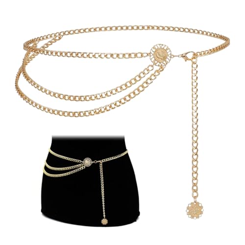 MIRKUZI Körperketten，1 Stück Mehrschichtiger Metallgürtel für elegante Kleidergürtel, Damenmode-Ketten-Metallgürtel Damen-hoher Taillen-dünner Gürtel von MIRKUZI