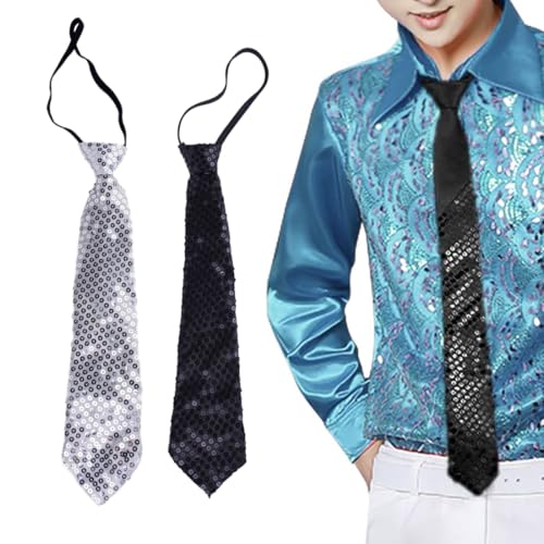 MIRKUZI Krawatten für Herren 2er-Pack Glitzer-Krawatten, Glitzer-Bachelorette-Party-Zubehör für Männer und Frauen, Glitzer-Krawatten mit Gummiband, Glitzer-Krawatten (Schwarz-Silber) von MIRKUZI