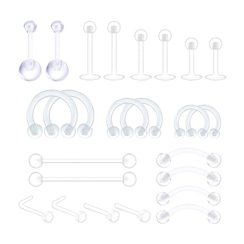 MIRKUZI Retainers, 24 Stück Klare Piercing Retainer, Flexible Cartilage für Lippe Nase Augenbraue Zunge Bauchnabel Ohr Piercing für Frauen Männer von MIRKUZI