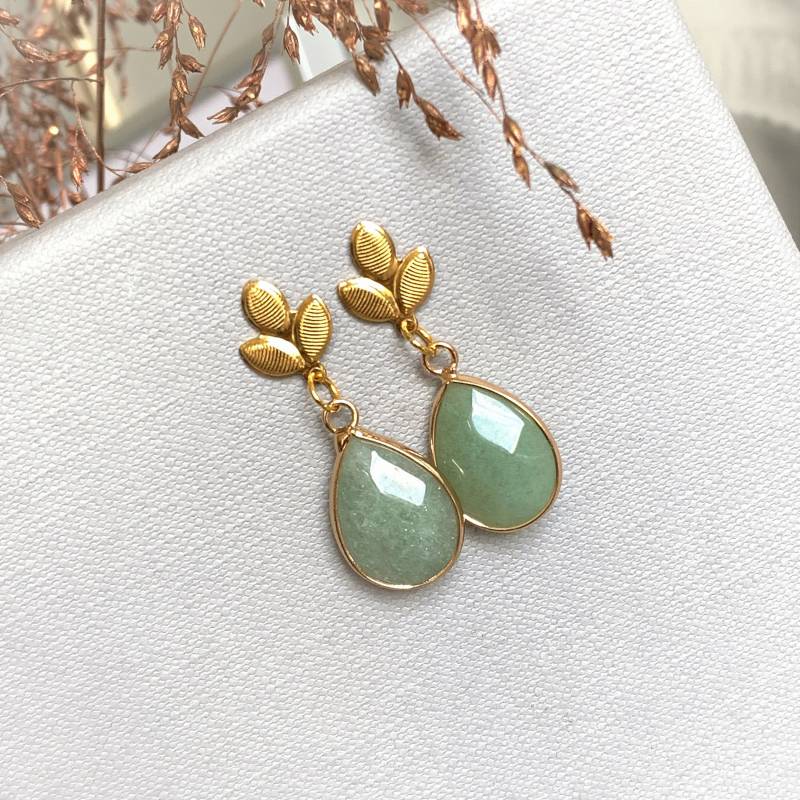 Ohrstecker Mit Aventurin Anhanger, Edelstahl Ohrringe, Geschenk Idee Damen von MIRMARE