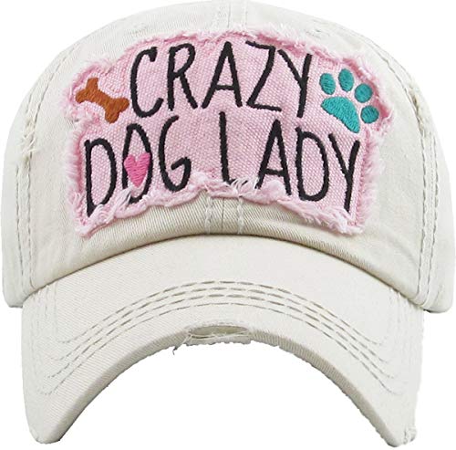 MIRMARU Damen Baseball Cap Distressed Vintage Unconstructed Washed Cotton Embroidered Adjustable Hat, Crazy Dog Lady - Stein, Einheitsgröße von MIRMARU