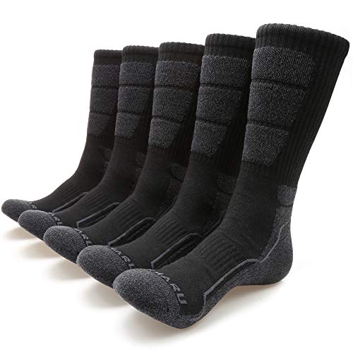 MIRMARU5 Paar wandern outdoor trekking cushion crew socken für männer 5 mattschwarz, medium (schuhgröße: 6-9) von MIRMARU