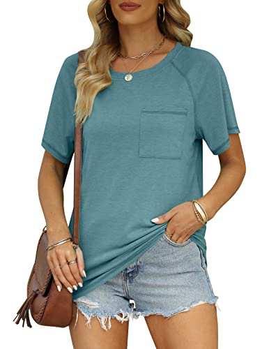 MIROL Damen Sommer-Shirt, ärmellos, V-Ausschnitt, einfarbig, lässig, Swing-Shirt, fließendes Tank-Top, Blusen mit Knöpfen - Blau - XX-Large von MIROL