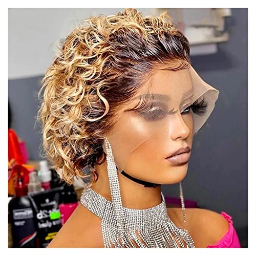 Damen Perücke Cut Perücke Wasser Tiefe Welle Spitze Perücke Afro Lockige Kurze Menschliches Haar Perücken Farbe Spitze Vorne Perücke für Frauen Haar Perücke Frauen Party(1B 30) von MIROOOO