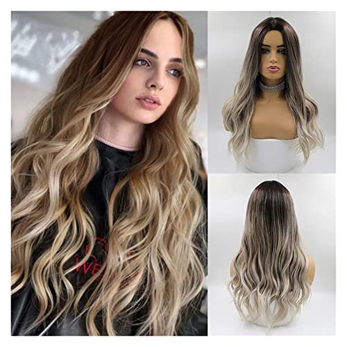 Frauen Perücke Lange Wellenförmige Braun Synthetische Perücken Braun Mittelteil Haar Perücke für Frauen Tägliche Party Cosplay Perücken Hitze Beständig Faser Haar Perücke Frauenparty(LC179-5) von MIROOOO