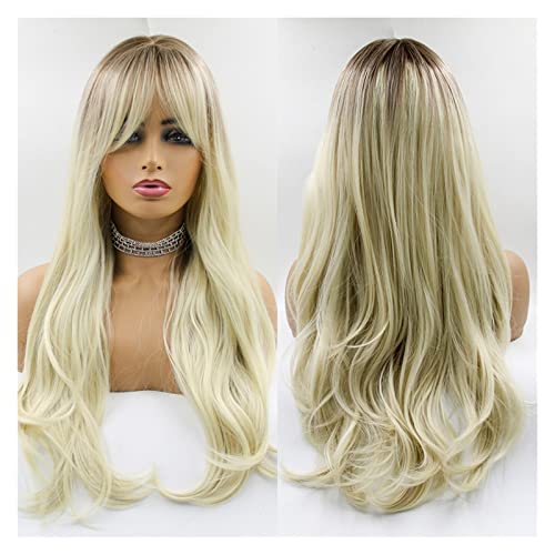 Frauen Perücke Lange Wellenförmige Braune Synthetische Perücken Braun Mittleren Teil Haar Perücke für Frauen Tägliche Party Cosplay Perücken Hitze Beständig Faser Haar Perücke Frauenparty(LC018-1) von MIROOOO