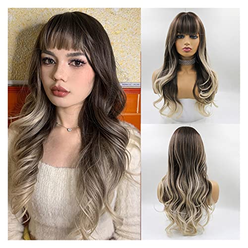 Frauen Perücke Lange Wellenförmige Braune Synthetische Perücken Braun Mittleren Teil Haar Perücke für Frauen Tägliche Party Cosplay Perücken Hitze Beständig Faser Haar Perücke Frauenparty(LC5207) von MIROOOO