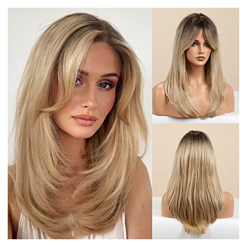 Frauen Perücke Lange Wellenförmige Braune Synthetische Perücken Braun Mittleren Teil Haar Perücke für Frauen Tägliche Party Cosplay Perücken Hitze Beständig Faser Haar Perücke Frauenparty(LC259-1) von MIROOOO