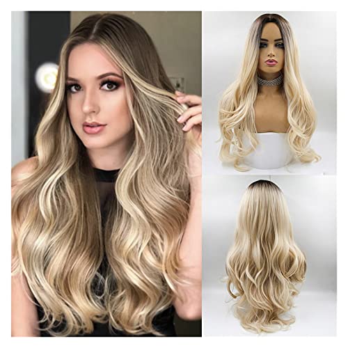 Frauen Perücke Lange Wellenförmige Braune Synthetische Perücken Braun Mittleren Teil Haar Perücke für Frauen Tägliche Party Cosplay Perücken Hitze Beständig Faser Haar Perücke Frauenparty(LC5306) von MIROOOO