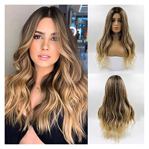 Frauen Perücke Lange Wellenförmige Braune Synthetische Perücken Braun Mittleren Teil Haar Perücke für Frauen Tägliche Party Cosplay Perücken Hitze Beständig Faser Haar Perücke Frauenparty(LC5300) von MIROOOO