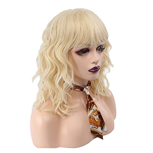 Frauen Perücke Perücke Synthetische Natürliche Seitenpony Locken Wärme Wärme Resistant Haar for Frauen Blonde Natürliche Welle Schulterlänge Cosplay Haar Perücke Frauenparty(02) von MIROOOO