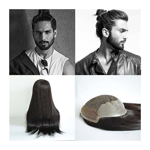 Herren Perücke Perücke Herren Hair Unit Toupet Natürliche Haaransatz 12-18 "Atmungsaktive Schweizer Spitze mit PU Menschenhaar Ersatz Systeme for Haarausfall Männer Toupet Herrenperücken(#1B 18 von MIROOOO