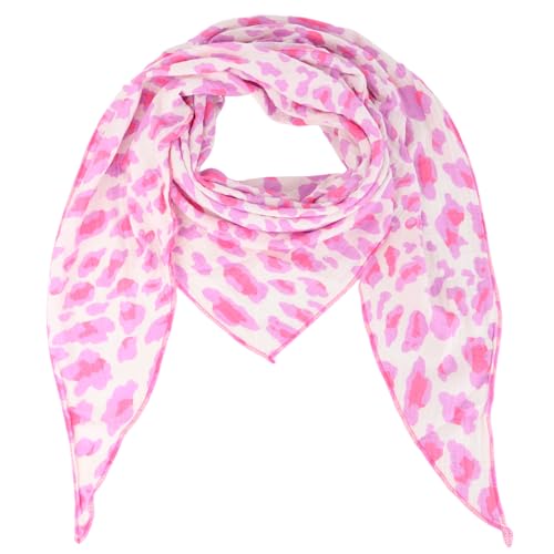 Damen Musselin Halstuch Made in Italy mit Leo Love Happy– Leichtes Dreieckstuch für Frühling & Sommer, Baumwolle, ca.195x85 cm (Camo Leo Flieder) von MIRROSI