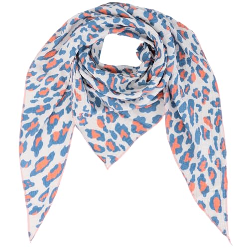 Damen Musselin Halstuch Made in Italy mit Leo Love Happy– Leichtes Dreieckstuch für Frühling & Sommer, Baumwolle, ca.195x85 cm (Camo Leo Jeansblau) von MIRROSI