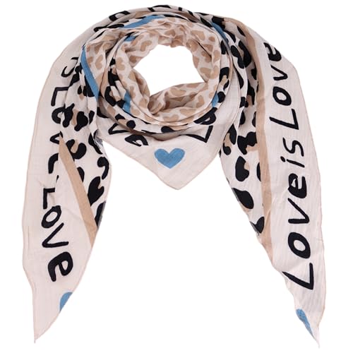 Damen Musselin Halstuch Made in Italy mit Leo Love Happy– Leichtes Dreieckstuch für Frühling & Sommer, Baumwolle, ca.195x85 cm (Love Beige Taupe) von MIRROSI
