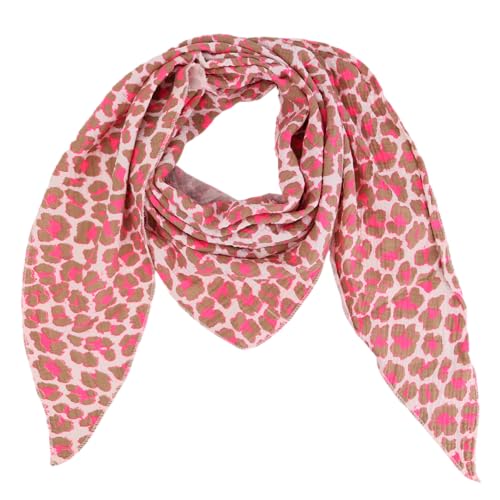 Damen Musselin Halstuch Made in Italy mit Leo Love Happy– Leichtes Dreieckstuch für Frühling & Sommer, Baumwolle, ca.195x85 cm (Neo Leo: Schlamm Pink) von MIRROSI