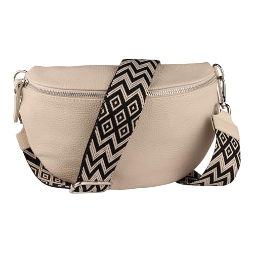 MIRROSI® Bauchtasche Damen, Echtleder, Made in Italy, Umhängetasche, Brusttasche, Crossbody Bag (1 Tasche & 2 Gurte) (Beige (Bohemian Beige Schwarz), Große Tasche (28x18x9cm)) von MIRROSI