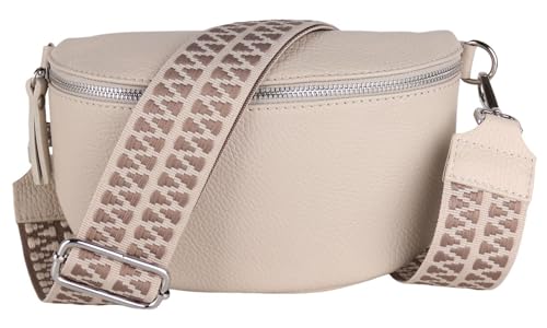 MIRROSI® Bauchtasche Damen, Echtleder, Made in Italy, Umhängetasche, Brusttasche, Crossbody Bag (1 Tasche & 2 Gurte) (Beige (Zahnrad Beige Taupe), Große Tasche (28x18x9cm)) von MIRROSI