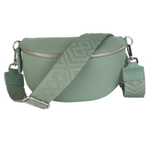 MIRROSI® Bauchtasche Damen, Echtleder, Made in Italy, Umhängetasche, Brusttasche, Crossbody Bag (1 Tasche & 2 Gurte) (Mint (Fischgerät), Mittelgroße Tasche (25x16x7cm)) von MIRROSI