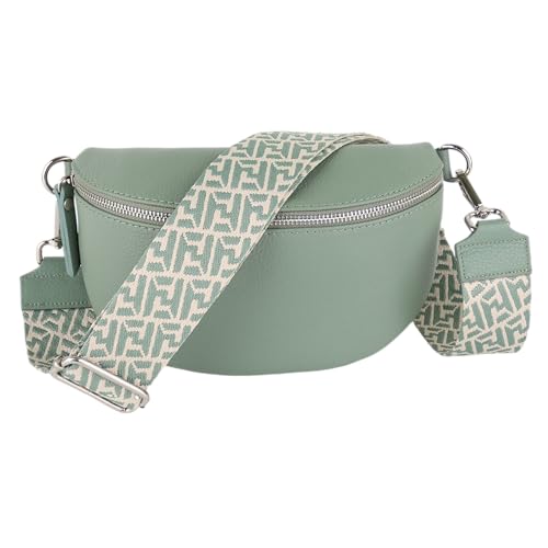 MIRROSI® Bauchtasche Damen, Echtleder, Made in Italy, Umhängetasche, Brusttasche, Crossbody Bag (1 Tasche & 2 Gurte) (Mint (Netz), Kleine Tasche (22x13x6cm)) von MIRROSI