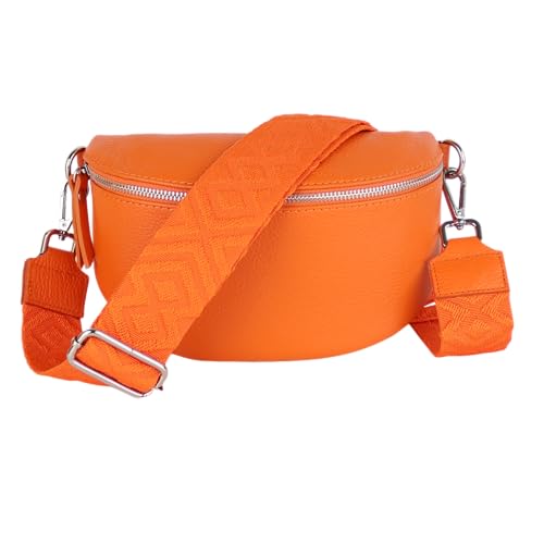 MIRROSI® Bauchtasche Damen, Echtleder, Made in Italy, Umhängetasche, Brusttasche, Crossbody Bag (1 Tasche & 2 Gurte) (Orange (Fischgerät), Große Tasche (28x18x9cm)) von MIRROSI