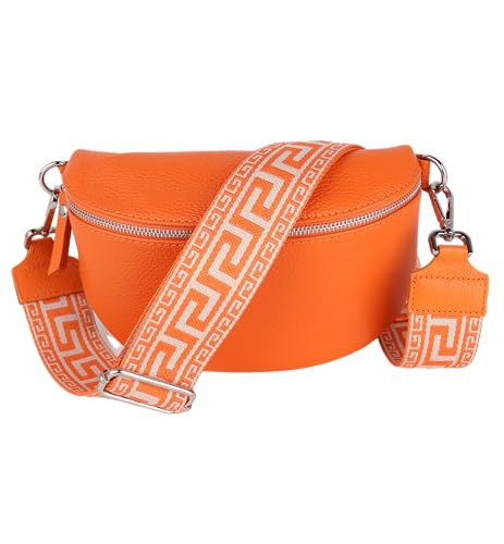 MIRROSI® Bauchtasche Damen, Echtleder, Made in Italy, Umhängetasche, Brusttasche, Crossbody Bag (1 Tasche & 2 Gurte) (Orange (NN Orange), Kleine Tasche (22x13x6cm)) von MIRROSI