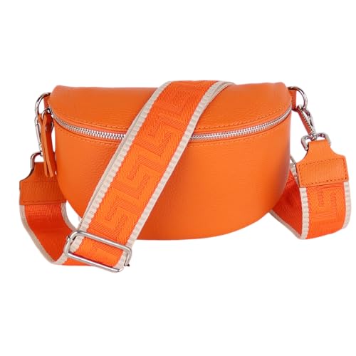 MIRROSI® Bauchtasche Damen, Echtleder, Made in Italy, Umhängetasche, Brusttasche, Crossbody Bag (1 Tasche & 2 Gurte) (Orange (Uni), Große Tasche (28x18x9cm)) von MIRROSI