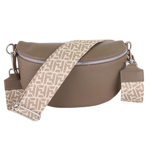 MIRROSI® Bauchtasche Damen, Echtleder, Made in Italy, Umhängetasche, Brusttasche, Crossbody Bag (1 Tasche & 2 Gurte) (Taupe (Netz), Kleine Tasche (22x13x6cm)) von MIRROSI