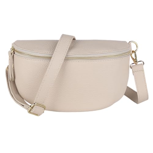 MIRROSI® Bauchtasche Damen, Made in Italy, Echtleder Umhängetasche Echtes Leder, Brusttasche, Crossbody Bag aus Echtem Leder, in 3 Größen erhältlich (Beige Goldner Reißverschluss) (Gr.L) von MIRROSI