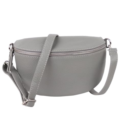 MIRROSI® Bauchtasche Damen, Made in Italy, Echtleder Umhängetasche Echtes Leder, Brusttasche, Crossbody Bag aus Echtem Leder, in 3 Größen erhältlich (Grau Silberner Reißverschluss) (Gr.L) von MIRROSI