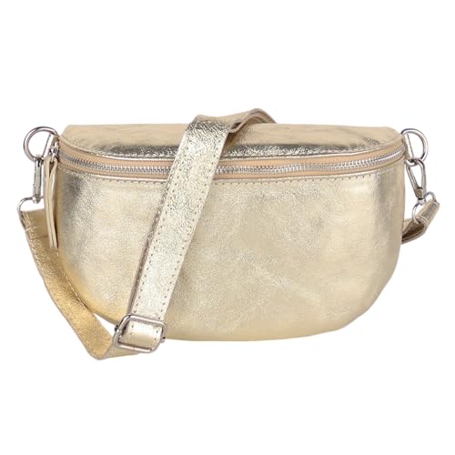 MIRROSI® Bauchtasche Damen, Made in Italy, Echtleder Umhängetasche Echtes Leder, Brusttasche, Crossbody Bag aus Echtem Leder, in 3 Größen erhältlich (Metalic Gold, Kleine Tasche (22x13x6cm)) von MIRROSI