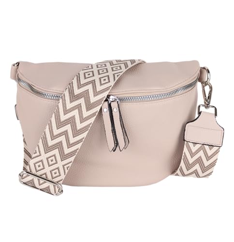 MIRROSI® Bauchtasche Damen, Veganleder 26x18x9cm, Umhängetasche, Brusttasche, Crossbody bag, Kunstleder leder, verstellbare Schulterriemen Bohemian Style (Beige) von MIRROSI