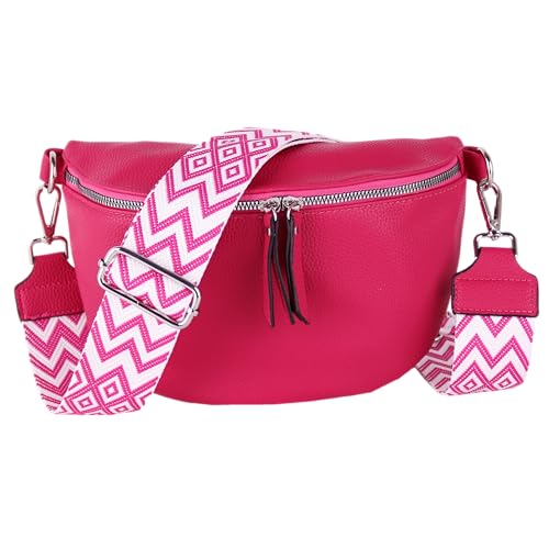 MIRROSI® Bauchtasche Damen, Veganleder 26x18x9cm, Umhängetasche, Brusttasche, Crossbody bag, Kunstleder leder, verstellbare Schulterriemen Bohemian Style (Magenta) von MIRROSI