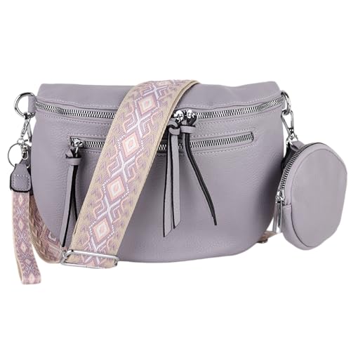 MIRROSI® Bauchtasche Damen, Veganleder 30x20x9cm, Umhängetasche, Brusttasche, Crossbody bag, Kunstleder leder, verstellbare Schulterriemen Bohemian Style (Flieder) von MIRROSI