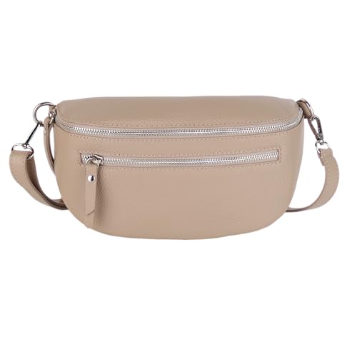 MIRROSI® Damen Bauchtasche Umhängetasche 27x14,5x8cm Damen, Made in Italy, aus Echtleder Tasche Echtes Leder, Brusttasche, Crossbody Bag aus echtem Leder (Helltaupe) von MIRROSI