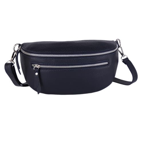 MIRROSI® Damen Bauchtasche Umhängetasche 27x14,5x8cm Damen, Made in Italy, aus Echtleder Tasche Echtes Leder, Brusttasche, Crossbody Bag aus echtem Leder (Navy) von MIRROSI