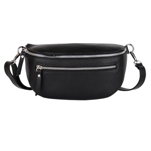 MIRROSI® Damen Bauchtasche Umhängetasche 27x14,5x8cm Damen, Made in Italy, aus Echtleder Tasche Echtes Leder, Brusttasche, Crossbody Bag aus echtem Leder (Schwarz) von MIRROSI