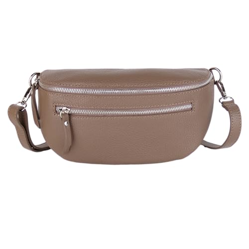 MIRROSI® Damen Bauchtasche Umhängetasche 27x14,5x8cm Damen, Made in Italy, aus Echtleder Tasche Echtes Leder, Brusttasche, Crossbody Bag aus echtem Leder (Taupe) von MIRROSI