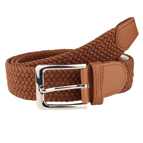 MIRROSI® Flechtgürtel Elastischer Stoffgürtel Flechtgürtel für Damen und Herren (3,5CM Breit, Atemungsaktiv, Super Weich) Geflochtener Stretchgürtel Dehnbarer Gürtel UNISEX (Braun 115cm) von MIRROSI
