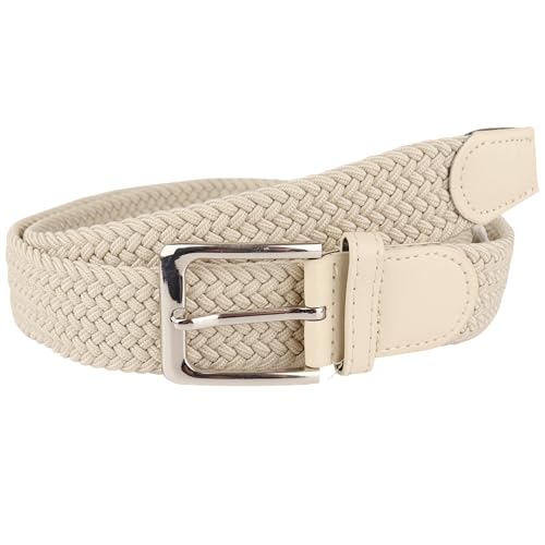 MIRROSI® Flechtgürtel Elastischer Stoffgürtel Flechtgürtel für Damen und Herren (3,5CM Breit, Super Weich) Geflochtener Stretchgürtel UNISEX (Beige, 105cm (entspricht Bundweite 90cm)) von MIRROSI