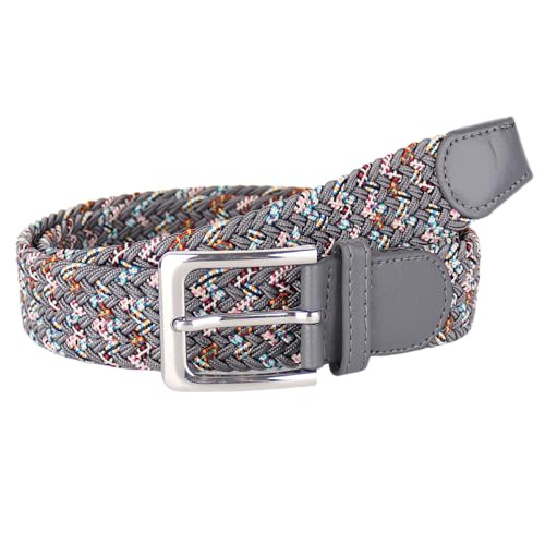 MIRROSI® Flechtgürtel Elastischer Stoffgürtel Flechtgürtel für Damen und Herren (3,5CM Breit, Super Weich) Geflochtener Stretchgürtel UNISEX (Blumen Grau, 115cm (entspricht Bundweite 100cm)) von MIRROSI