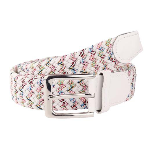 MIRROSI® Flechtgürtel Elastischer Stoffgürtel Flechtgürtel für Damen und Herren (3,5CM Breit, Super Weich) Geflochtener Stretchgürtel UNISEX (Blumen Weiß, 105cm (entspricht Bundweite 90cm)) von MIRROSI