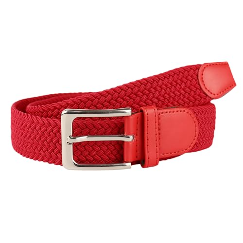 MIRROSI® Flechtgürtel Elastischer Stoffgürtel Flechtgürtel für Damen und Herren (3,5CM Breit, Super Weich) Geflochtener Stretchgürtel UNISEX (Rot, 105cm (entspricht Bundweite 90cm)) von MIRROSI