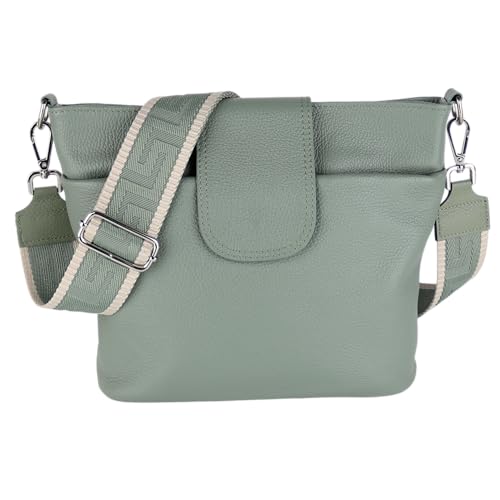 MIRROSI® Umhängetasche Damen, Echtleder, Made in Italy, BOHO Style30x24,50x9cm (BXHXT) viel Stauraum, Handtasche, Brusttasche, Crossbody Bag (1 Tasche & 2 Gurte) (Mint (Unifarbe)) von MIRROSI