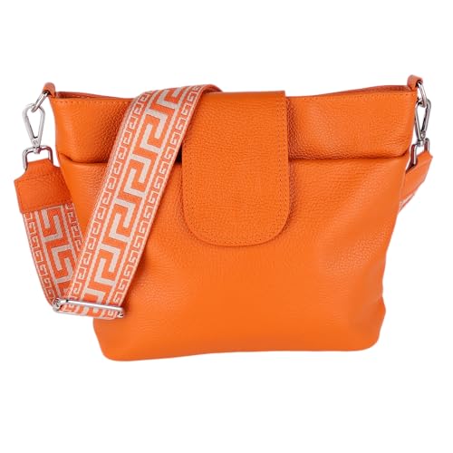 MIRROSI® Umhängetasche Damen, Echtleder, Made in Italy, BOHO Style30x24,50x9cm (BXHXT) viel Stauraum, Handtasche, Brusttasche, Crossbody Bag (1 Tasche & 2 Gurte) (Orange (NN)) von MIRROSI