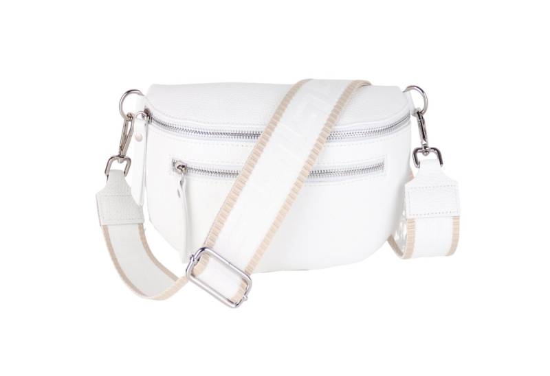 MIRROSI Bauchtasche Damen, Echtleder, Leder, Made in Italy, Umhängetasche, Brusttasche, (Schultertasche für jeden Anlass (1 Tasche & 2 Gurt), Mit zwei Reißverschlüssen, (ca.27x14x8cm), Crossbody Bag, gemusterten& verstellbaren Schulterriemen von MIRROSI