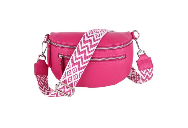 MIRROSI Bauchtasche Damen, Echtleder, Leder, Made in Italy, Umhängetasche, Brusttasche, (Schultertasche für jeden Anlass (1 Tasche & 2 Gurt), Mit zwei Reißverschlüssen, (ca.27x14x8cm), Crossbody Bag, gemusterten& verstellbaren Schulterriemen von MIRROSI